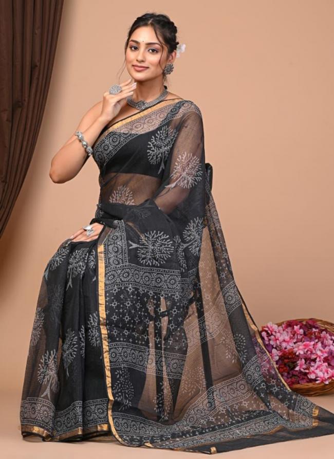 Cotton Black  Digital Printed Saree